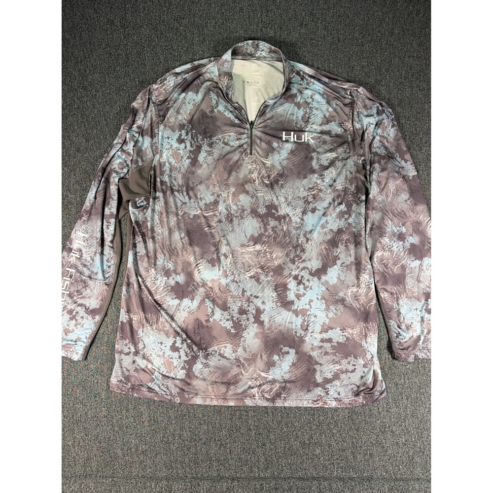 Huk Fishing Men 4XL Quarter Zip Performance Shirt Camo Long Sleeve Mesh Back